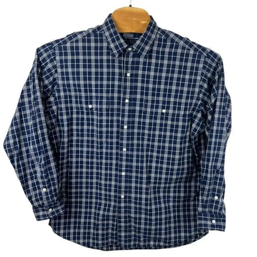 Polo Ralph Lauren Whitfield Blue Plaid Flap Pocket Long Sleeve Button Up Shirt L